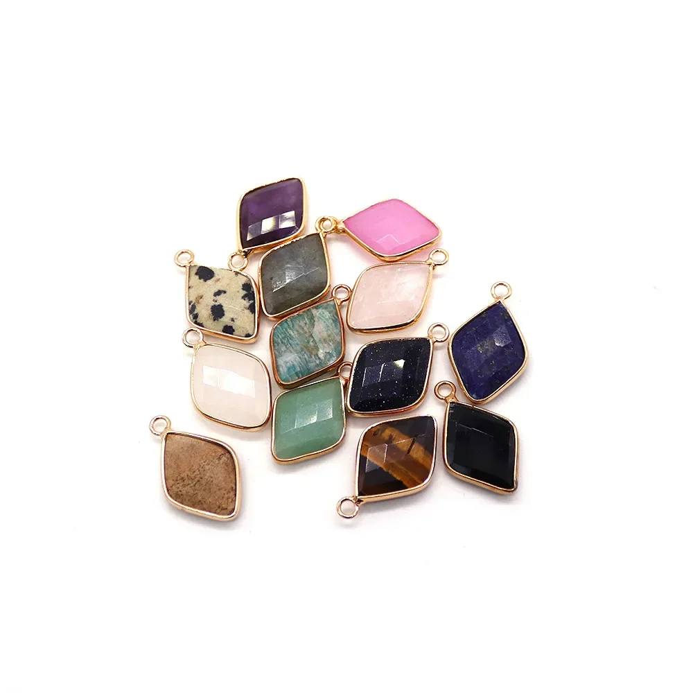 Versatile Natural Crystal Polished Rhombus Electroplated Bezel-set Single-hole Pendant 15x25mm DIY Necklace Jewelry Accessory