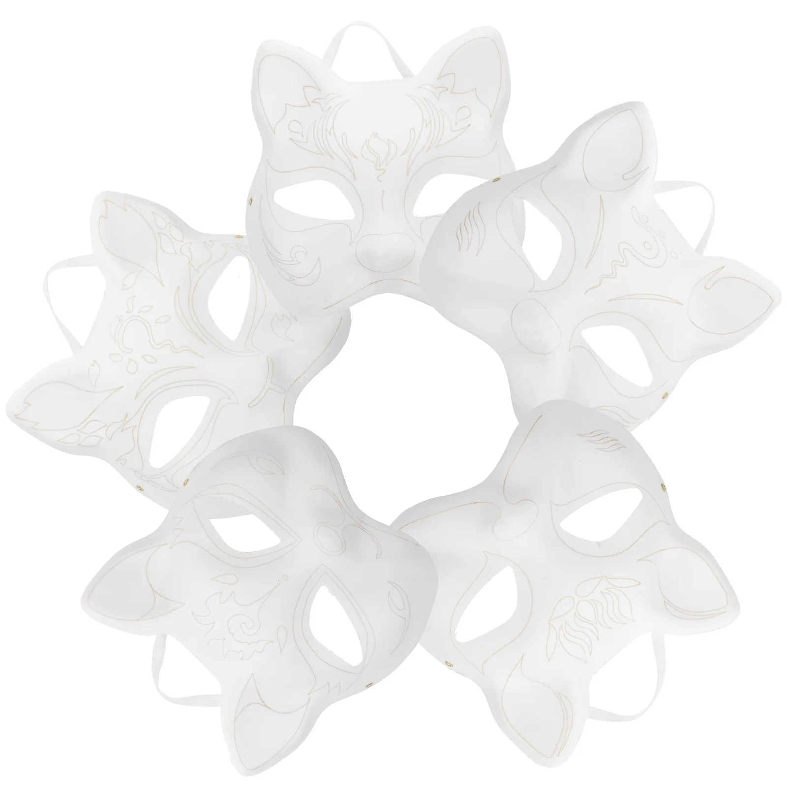 

5pcs Cat Face Paintable Paper Masks Diy Masquerade Mask For Halloween Party Prom White Blank Mask Costume Craft