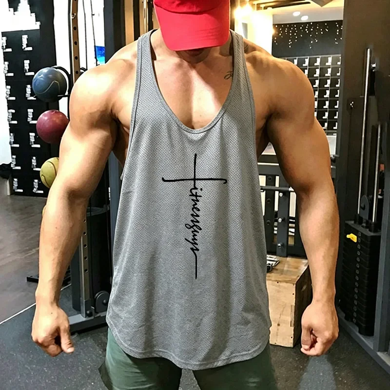 Mesh Men's Running Vests Quick Dry Bodybuilding Stringer Tank Top Sleeveless Gym Shirt Curved Hem Muscle Fit Workout Sportswear