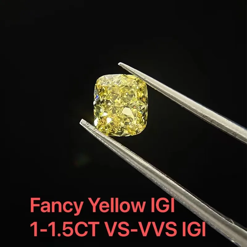 

AEAW Jewelry Synthetic Diamond VS-VVS Fancy Yellow Cushion Cut 1ct-1.5ct Lab Grown Coloured Diamonds Wholesale IGI certificates