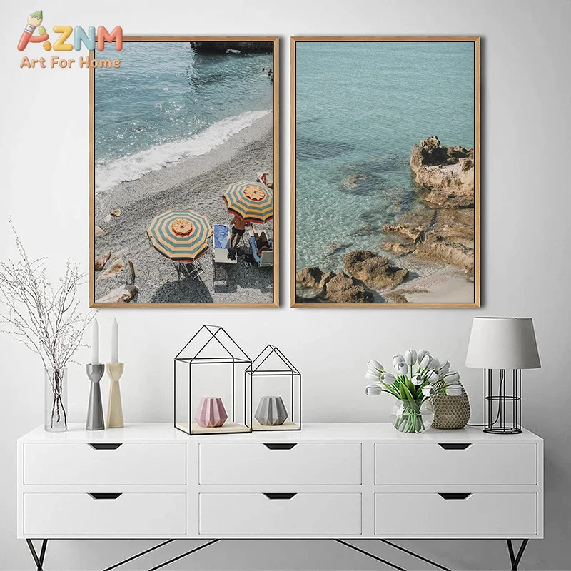 AZNM Amalfi Coast Italy Canvas Wall Art Mediterranean Sea Vintage Yacht Roman Architecture Travel Landscape Decor Poster Unframe