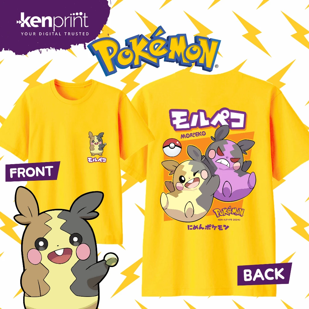 2026 Sommer Bestseller Pokemon Morpeko Print T-Shirt, 100% Baumwolle Lässiges Lockeres Sport-T-Shirt für Erwachsene Kinder Familie, Atmungsaktive Oberteile