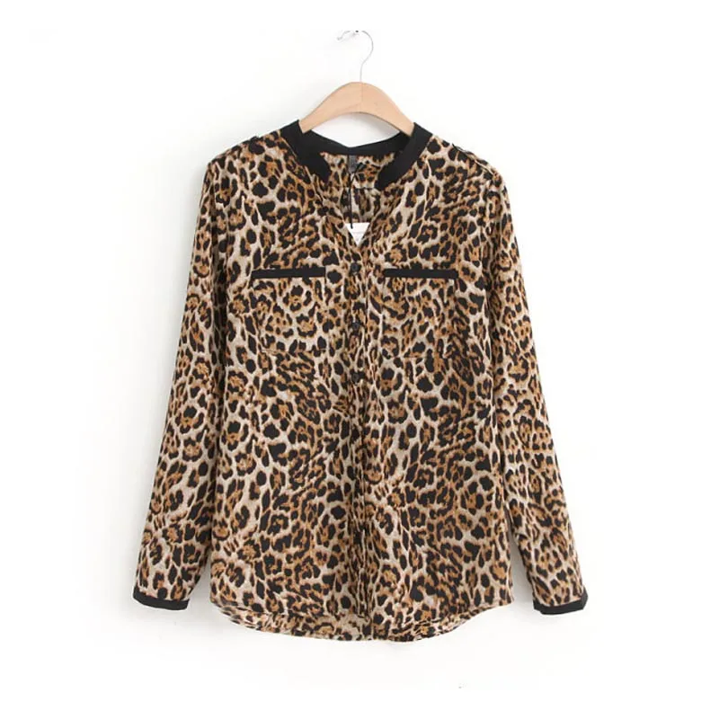 Chiffon Leopard Women Shirt Casual Long Blouses Print Slim Sleeve S Women Shirts Elegant Woman Clothing Loose