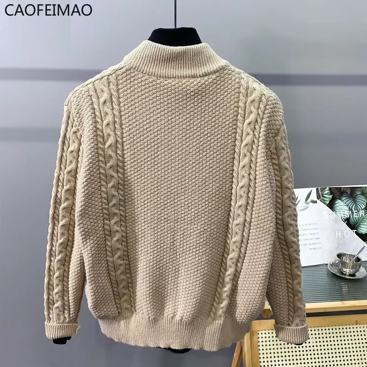 Vintage Luxury  Men's Jackets Knitted Sweater Cardigan Zips Bomber Jackets Fashion Casual Windbreaker Military Motorcycle Jacket