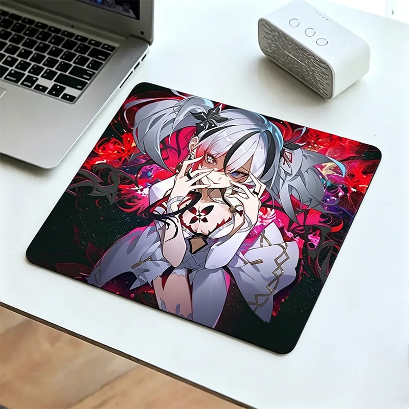 Evil Smile Anime Girl Rubber Gaming Mouse Pad 2 Sizes Non-slip Small Desk Mat for PC