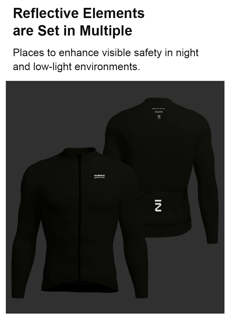 INBIKE Herren-Fleece-Radtrikot für den Winter, langärmelig, durchgehender Reißverschluss, einfarbig, Rennrad-Top mit 3 Gesäßtaschen, Radtrikot – Detail 9
