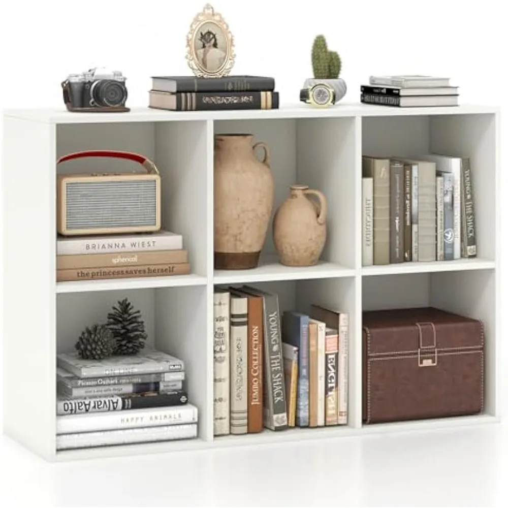 

6-Cube Bookcase, 3-Tier Cubby Bookshelf, Horizontal Vertical Display Rack with Anti-Tipping Kits, Modern Storage Organizer Shelf