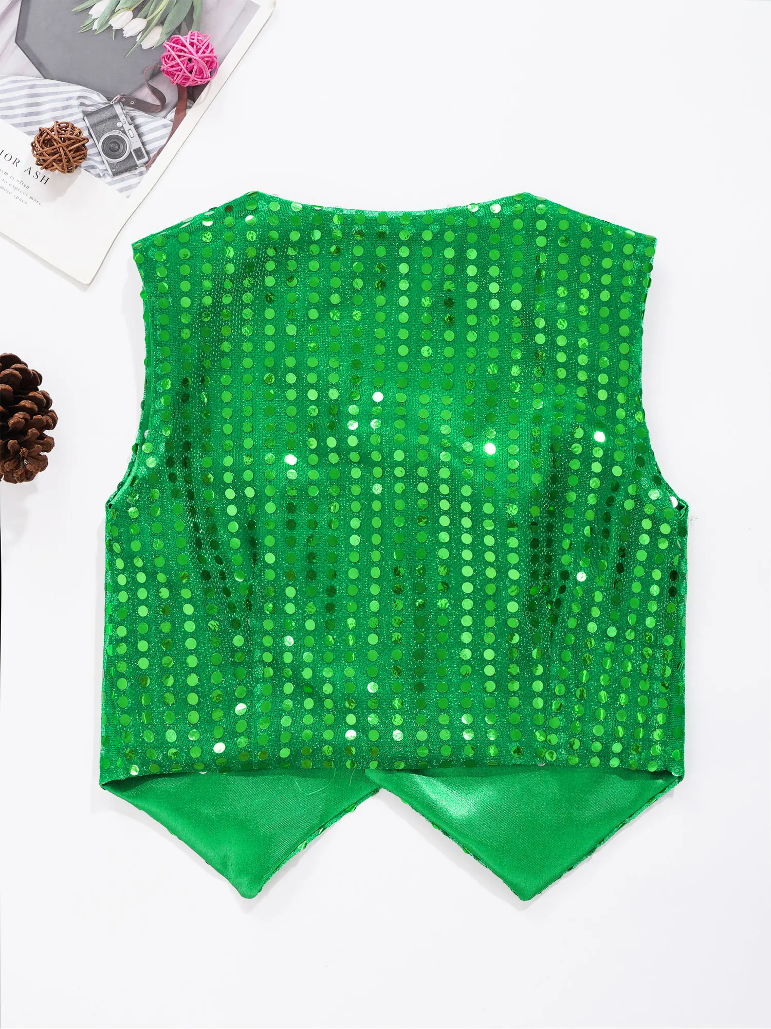 Boy's Hip-hop Sequins Waistcoats Vests Children Jazz Dance Party Dressy Costume Kids Boy Sequined Vests Children's Dancewear