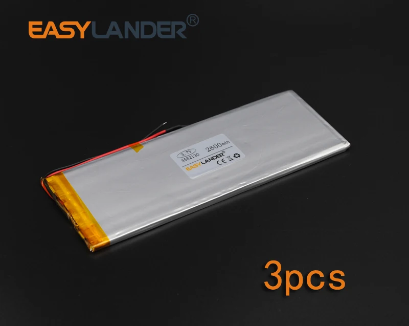 

3pcs/Lot 3.7V 2600mAh 3552130 Rechargeable li Polymer Li-ion Battery For Bluetooth Notebook Tablet PC electronics safety lamp