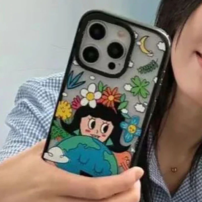 เคสโทรศัพท์ขอบสีดำอะคริลิกสำหรับ iPhone 11 12 13 14 15 16 PRO MAX CAS เป็นมิตรต่อสิ่งแวดล้อมอย่างสร้างสรรค์