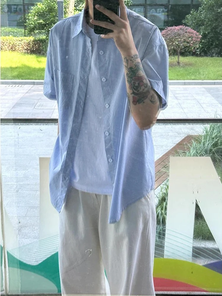 

Light Blue Thin ort Sve Casual irt Men's Summer Japanese Sle Youth Sun Protection irt y Leisure Outerwear