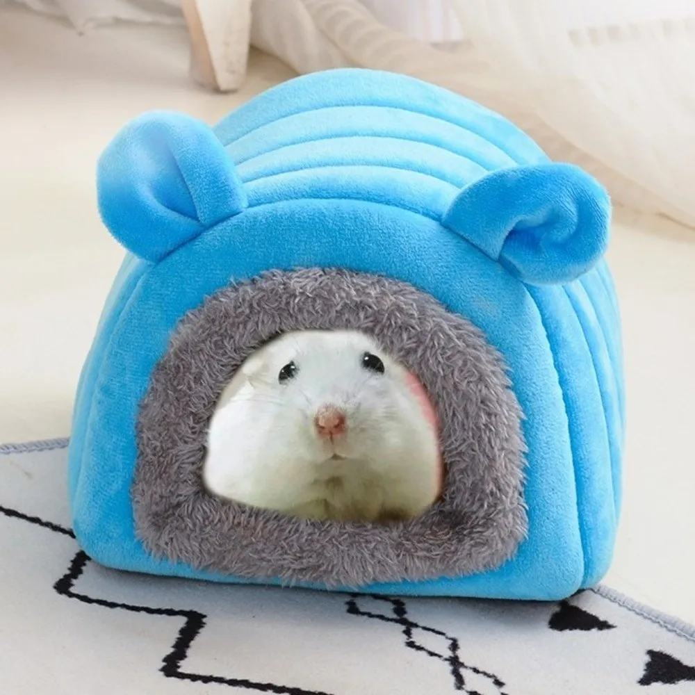 

Velvet Hamster Warm Nest Thickened Semi Closed Hamster Sleeping House with Ear Comfortable Guinea Pig Hideout