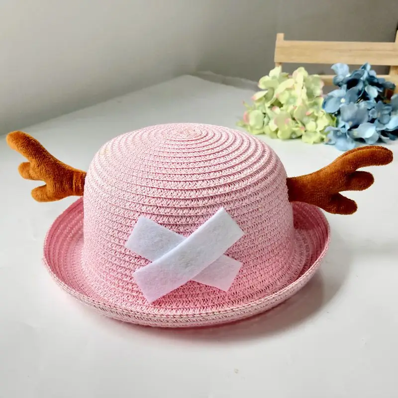 ONE PIECE Tony Chopper Cosplay Hat Adult And Children\'s Lovely Round Top Deer Antler Sunshade Hat Straw Hat Clothing Accessories