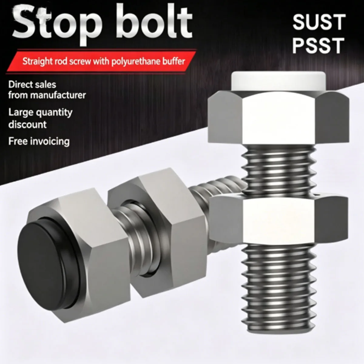 Hex Head Positioning Stop Screw with PU Buffer, Polyurethane Shock Absorbing Limit Bolt M3/4/5/6/8/10/12