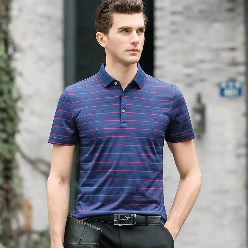 2024 summer Men's high quality mulberry silk Classic casual Polo Shirt mens Short Sleeve fashion polo shirts men size M-4XL K107