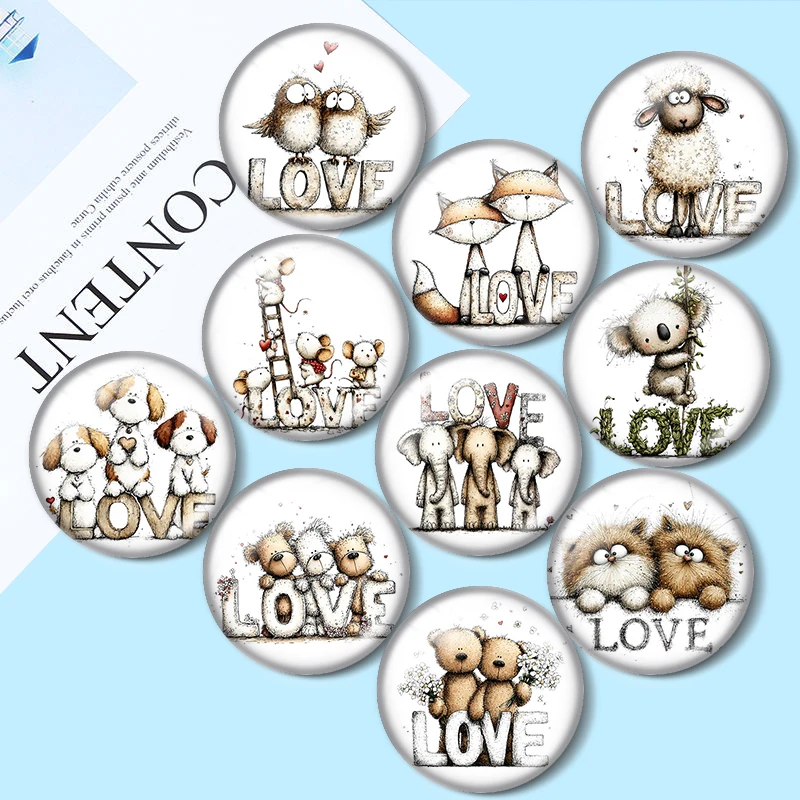 Cabujones de cristal con diseño de animales para el Día de San Valentín, de 12/18/20/25mm, para pulseras, colgantes, anillos, pendientes y accesorios de joyería