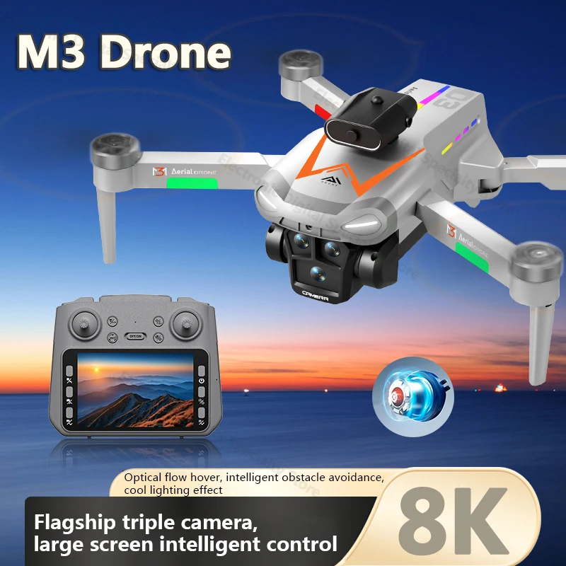 طائرة بدون طيار M3 عالية الوضوح بدون فرش، قدرة تحمل طويلة للغاية، ارتفاعات ثابتة تحوم 360 درجة °   طائرة بدون طيار لتجنب العوائق عن بعد