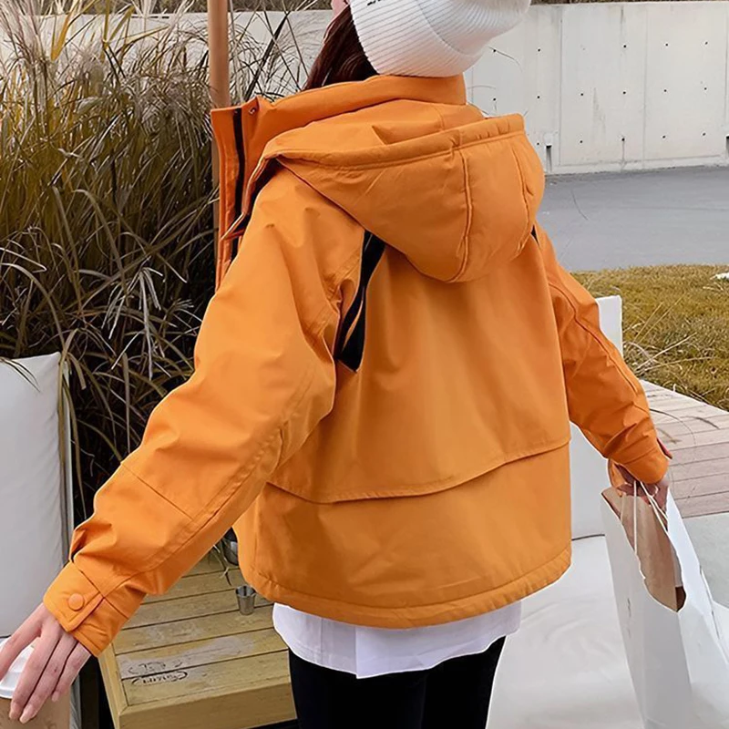 Women Autumn Trekking Jacket Outdoor Hiking Rain Coat Windbreaker Waterproof Hooded Camping Cycling Climbing Warm short Jacket