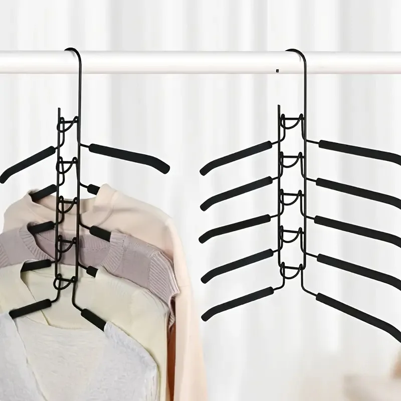 

4pcs 5-in-1 Metal Clothes Hangers with Non-Slip Foam Pads | Multi-Layer Closet Organizer Rack for Suits | Coats and Sweaters
