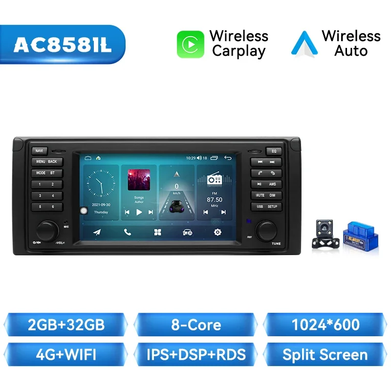 Draadloze Carplay Android Auto Android 14 Auto Autoradio Voor Bmw 5 Series E39 X5 E53 M5 1996-2003 Multimedia Speler Gps 4G Wifi