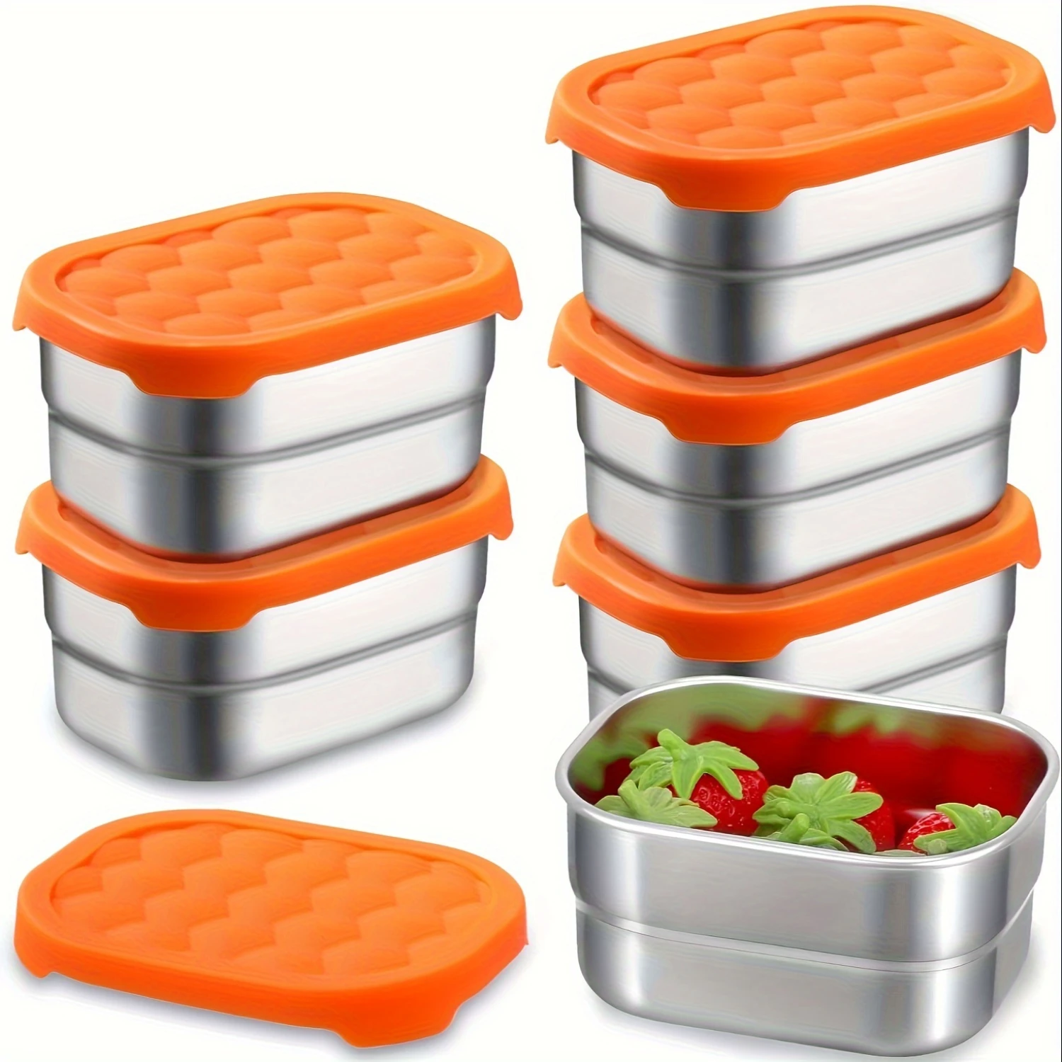 6-Piece Stainless Steel Snack Containers Set, 8Oz With Silicone Lids - Portable & Reusable Metal Food  Boxes For  And Dining (Or