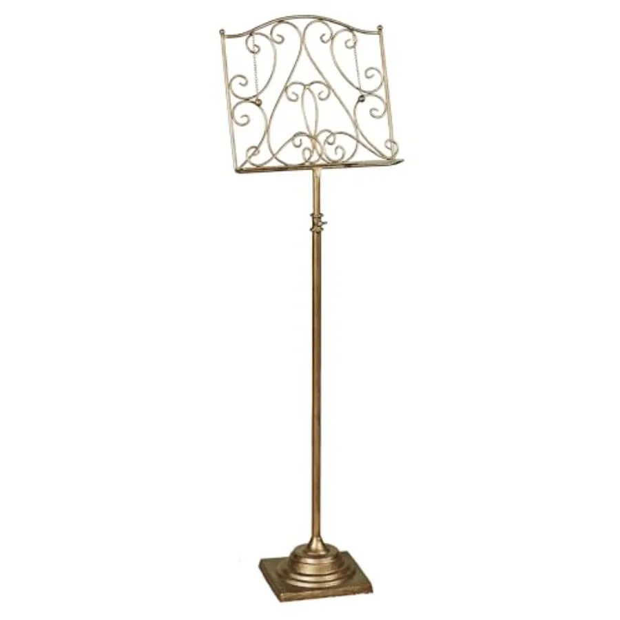 Sheet Music Stand Handcrafted Wrought Iron Music Holder with Scrolling Design Antique Gold Finish Adjustable Height 40"-56.5" D