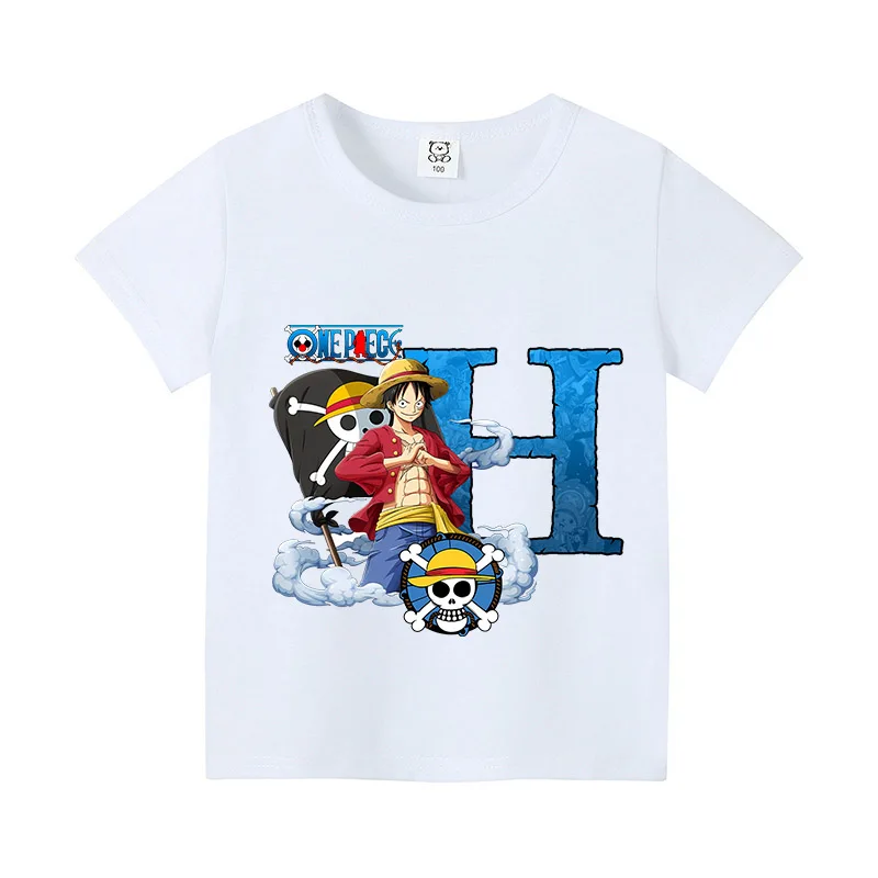 Kaus Anak Laki-laki Perempuan One Piece Kaus Gambar Cetak A-Z Huruf Pola Kartun Anak-anak Pakaian Musim Panas Anak-anak Kaus Fashion Anak Hadiah Pesta