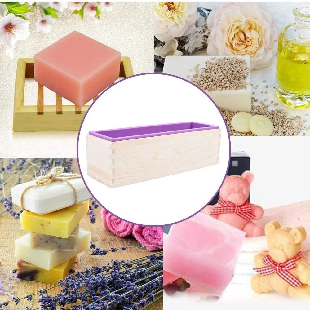 1.2L Wooden Box Soap Mold Making Kit Stainless Steel Wavy+straight Cutter Soap Making Tool DIY Rose Honeycomb Mat Soap Decor