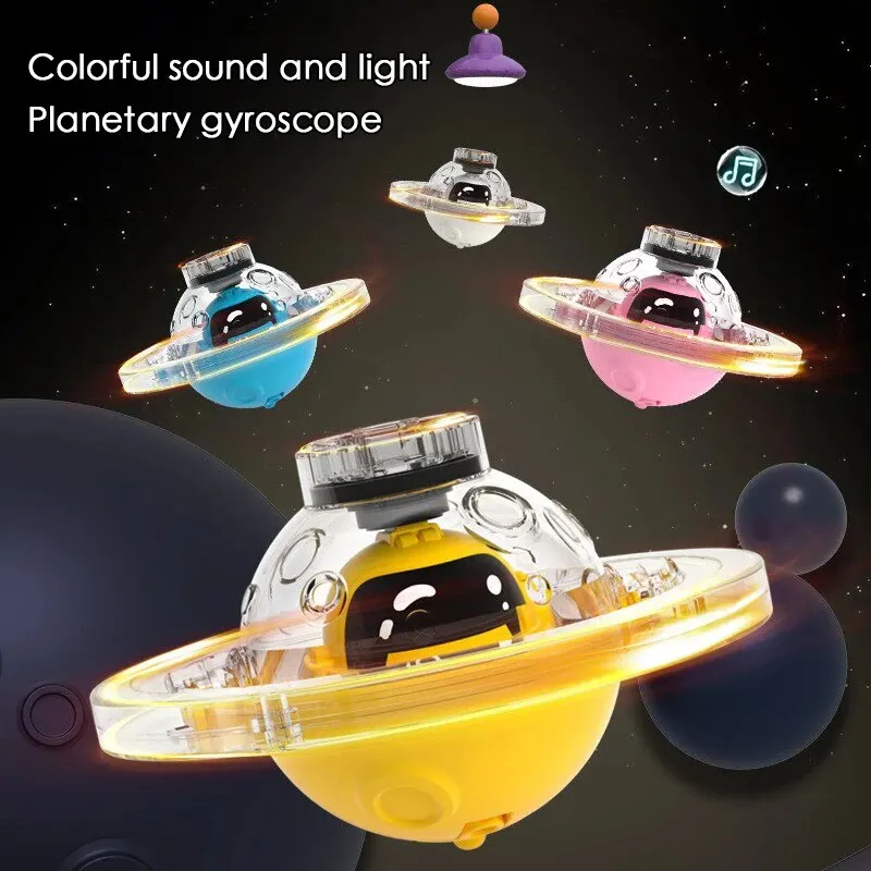 Space Planet Gyro Hand Screwing Music Light Spinning Top Funny Interactive Battle Game Educational Decompression Glowing Toy