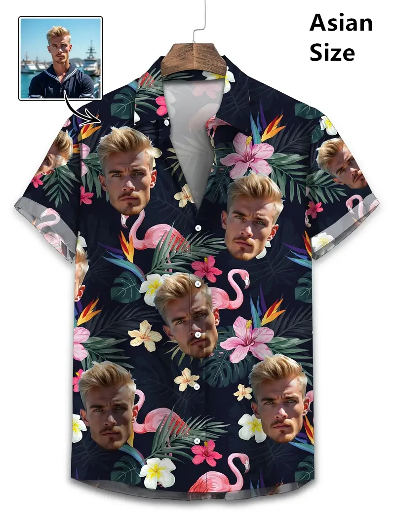 

Fashion Hawaiian Shirt Custom Unisex 3D Printed Funny Face Personalized Beach Man Shirts Lapel Short Sleeves Floral Shirt Tops