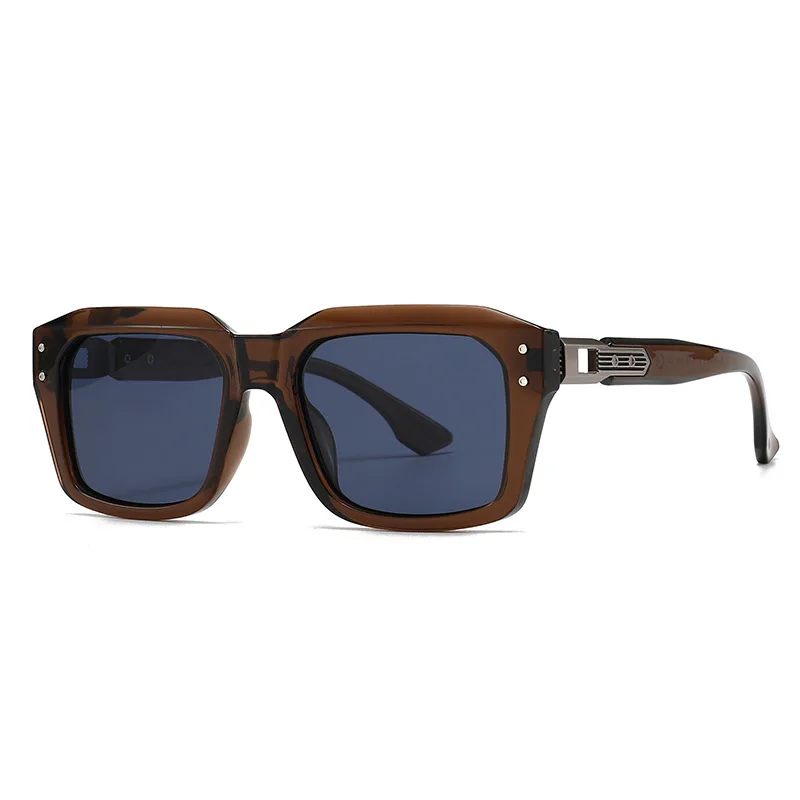 Polarized Sunglasses Men Women Oversized Square Thick Tortoise Frame Silver Rivet Metal Decor UV400 Anti-glare Driving Sun Glass