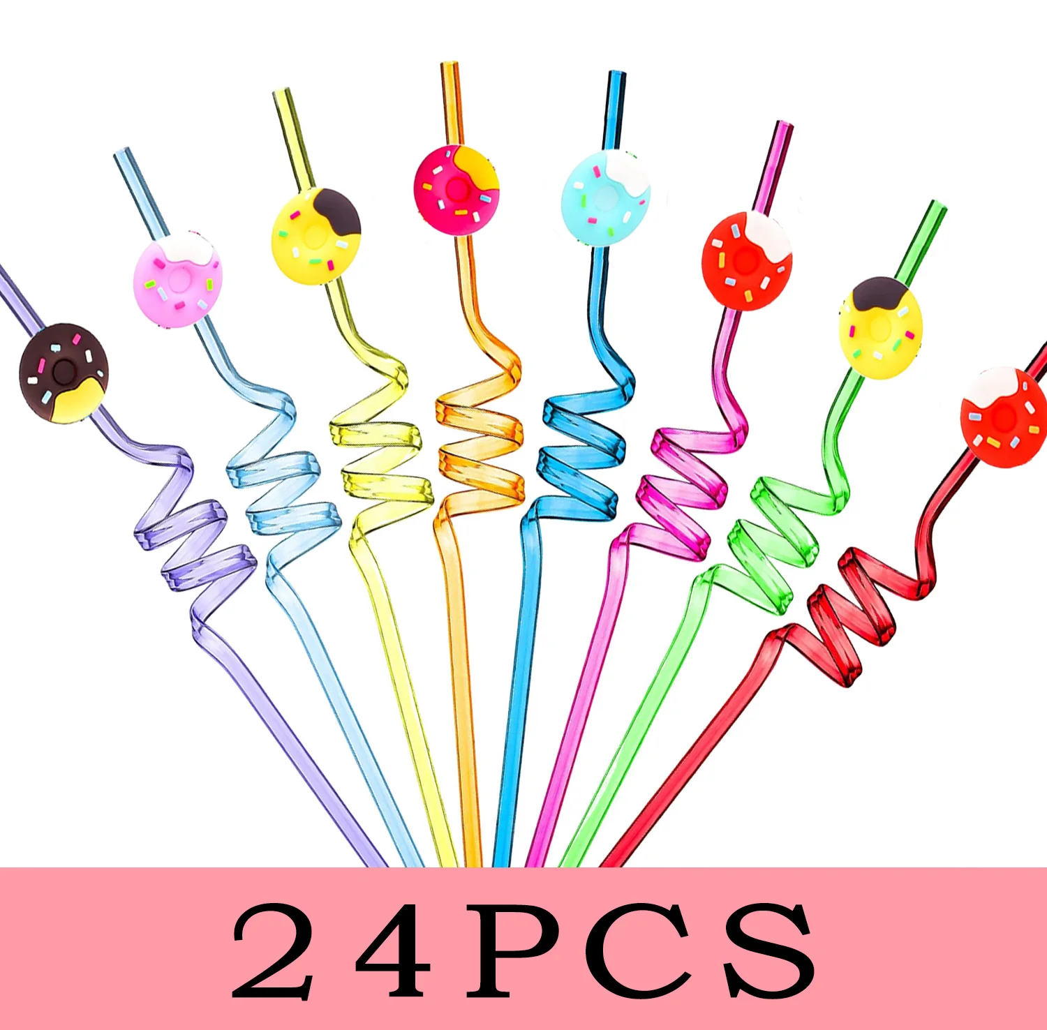 Pretty Party Decoration Donut Straws Reusable Plastic Hard Straws and Cleaning Brush for Birthday  Daily Use Party Gift Supplies