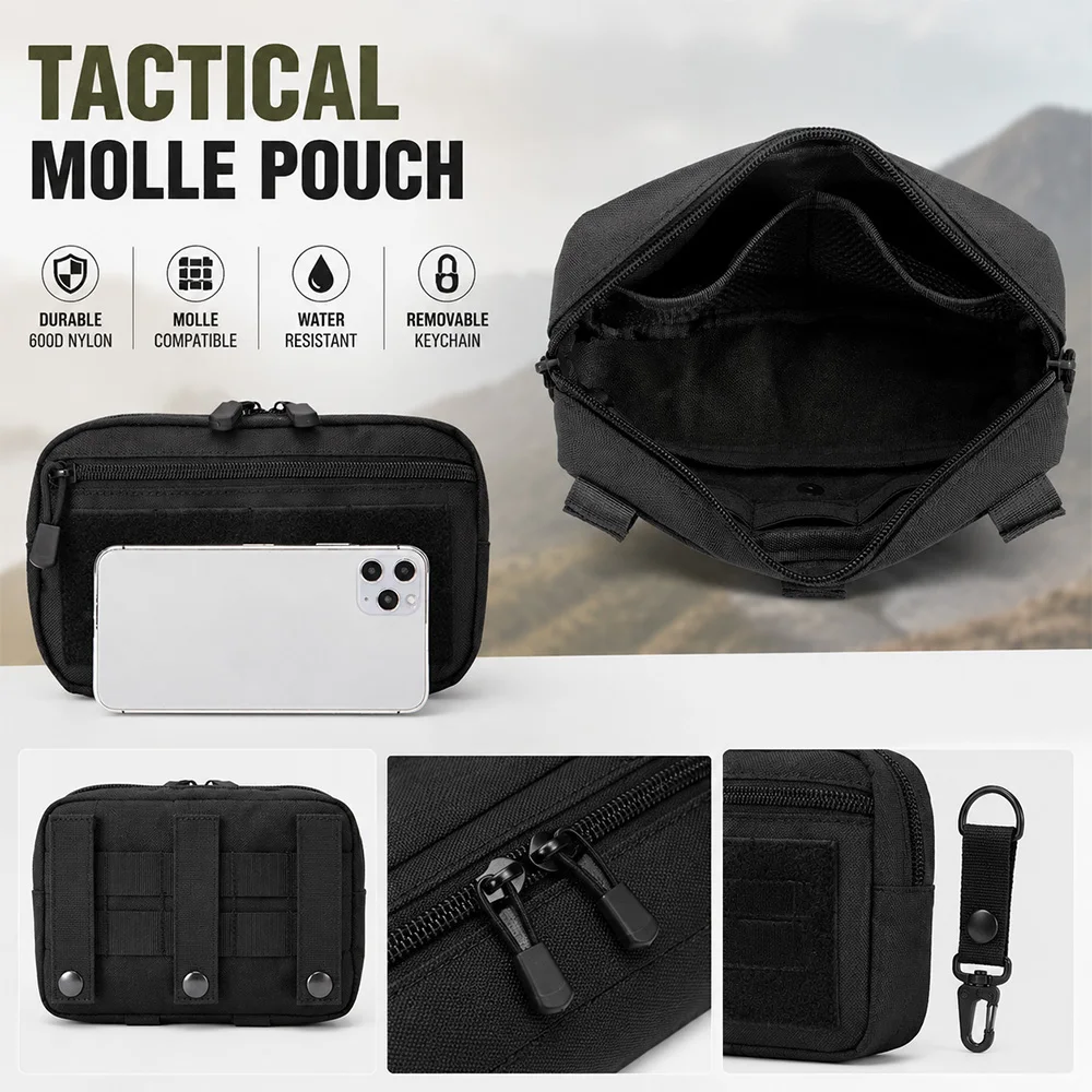 Outdoor Nylon Portable Men's Waist Bag, EDC Hunting Toolkit, Molle Pouch with Metal Hooks, Camouflage Waist Pack Coin Purse