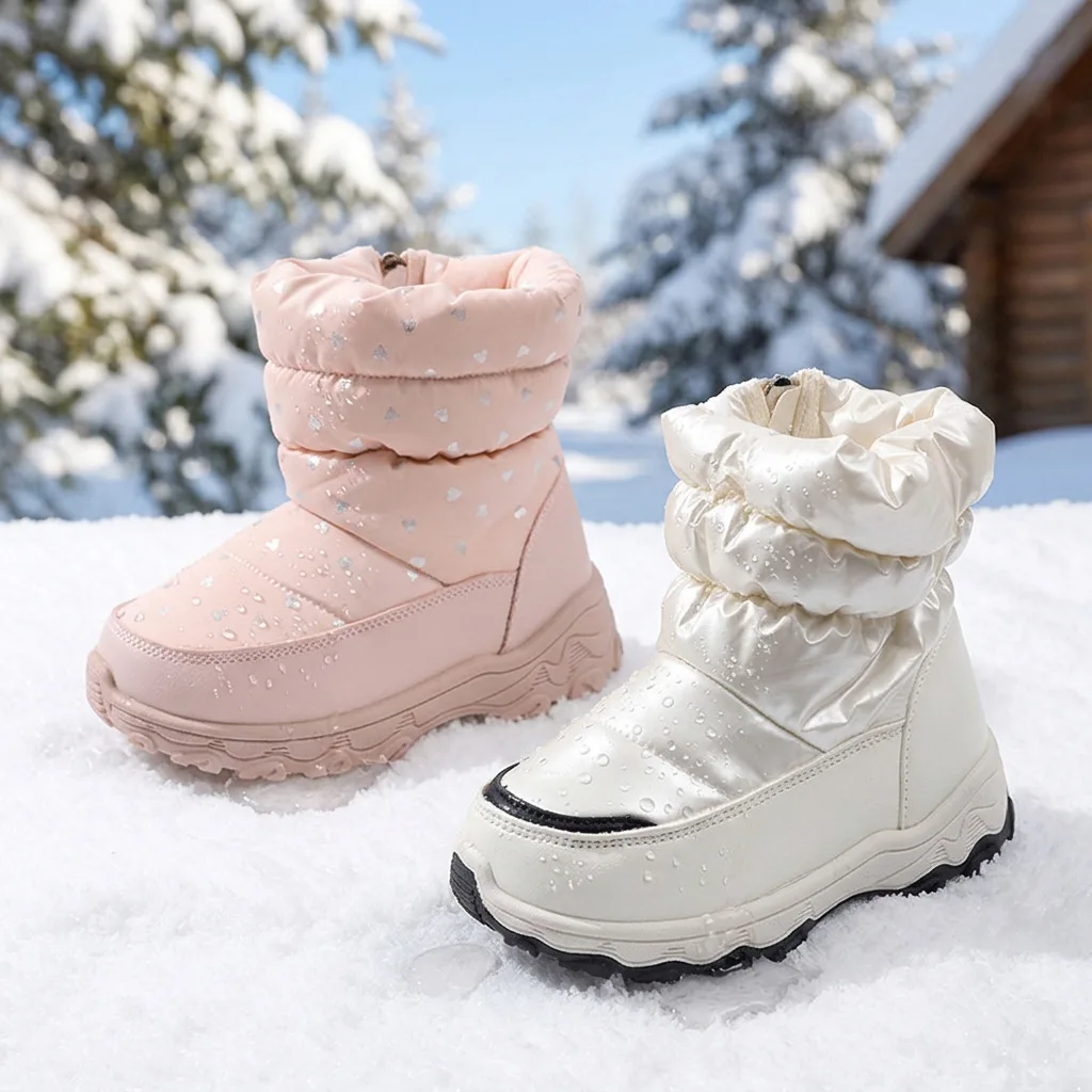 Children Snow Boots Girls Fashion New Thick Cotton Warm Winter Boots Comfortable Soft Sole Outdoor Shoes Size 27-335