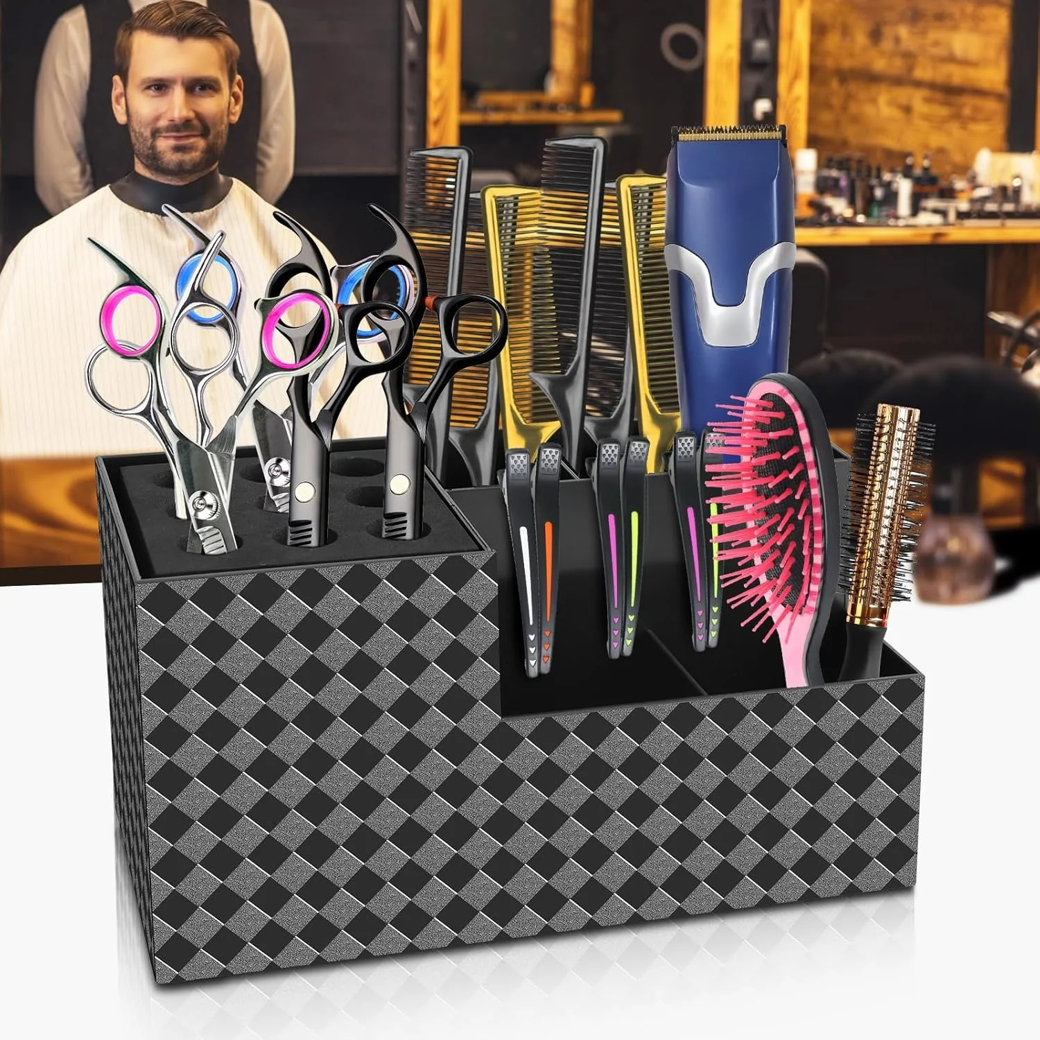 

Barber Scissors Holder Scissors Multifunctional Anti Slip Detachable Hair Comb Scissors Rack Hairdressing Tools Box Accessories