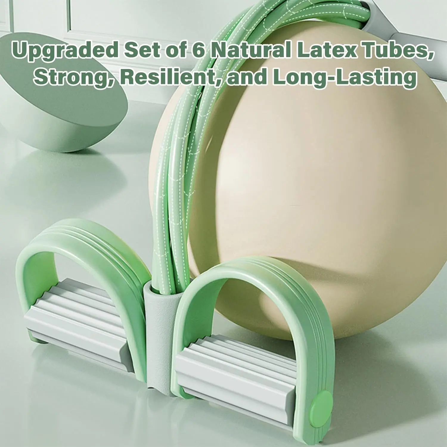6 Tubes Natural Rubber Pedal Resistance Bands with Handles Multifunctional Yoga Pedal Puller Elastic Tension Rope Full Body Slimming Stretching Trainer Fitness Exercise Equipment for Abdomen Waist Arm Leg Home Gym Yoga Workout Accessories