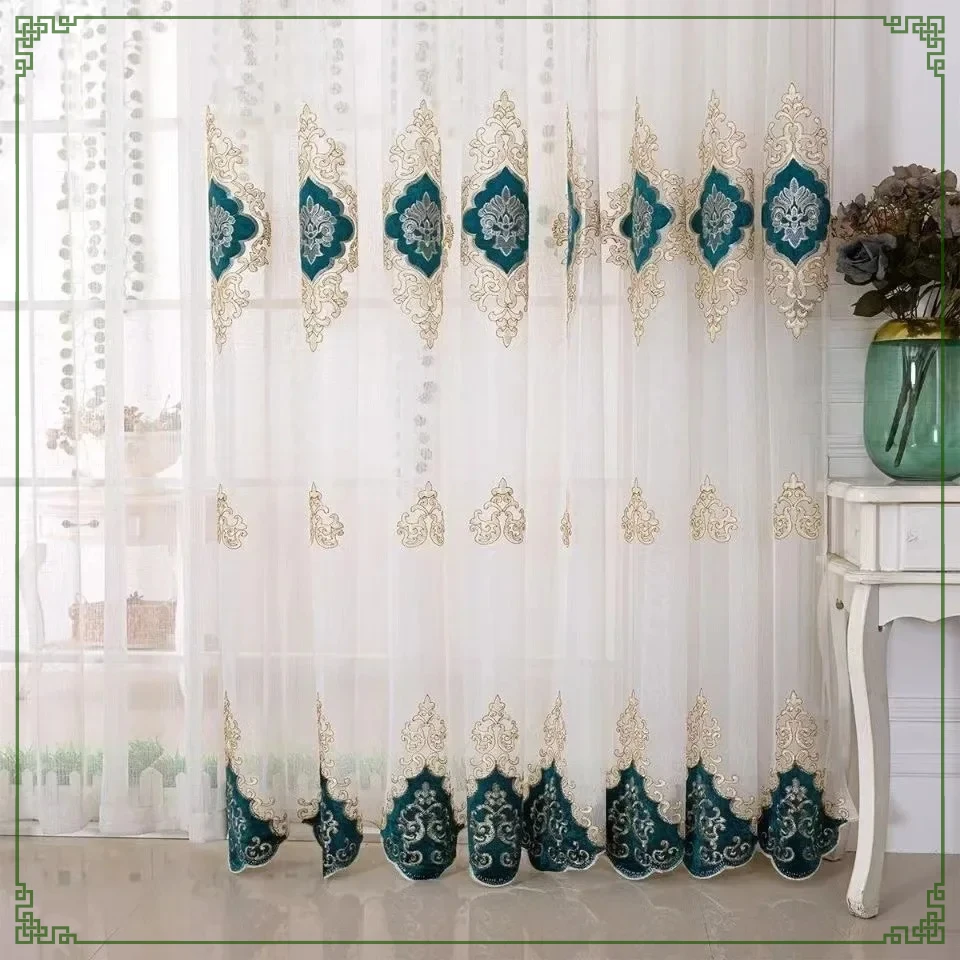 Wohnzimmer Exquisite Voile Schlafzimmer Gardinen aus durchsichtigem Garn für Fenster JS 1PC europäischer Luxus-Stil Stickerei-Tüll-Vorhang