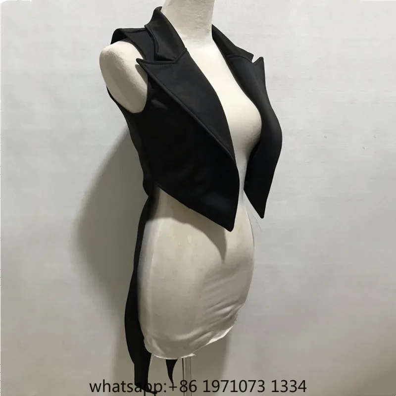 Swallow Tail Long Vest For Woman Nightclub Singer Magician Stage Costume Festival Party Jazz Dance Sleeveless Tailcoat Waistcoat