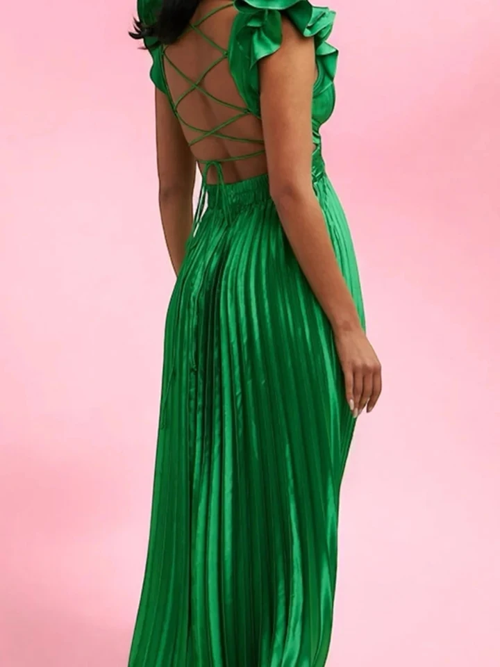 

Lady Temperament Backless Bandage Dresses Fashion Bronzing Sleeveless Hollow Evening Dress Luxury Solid High Waist Banquet Dress