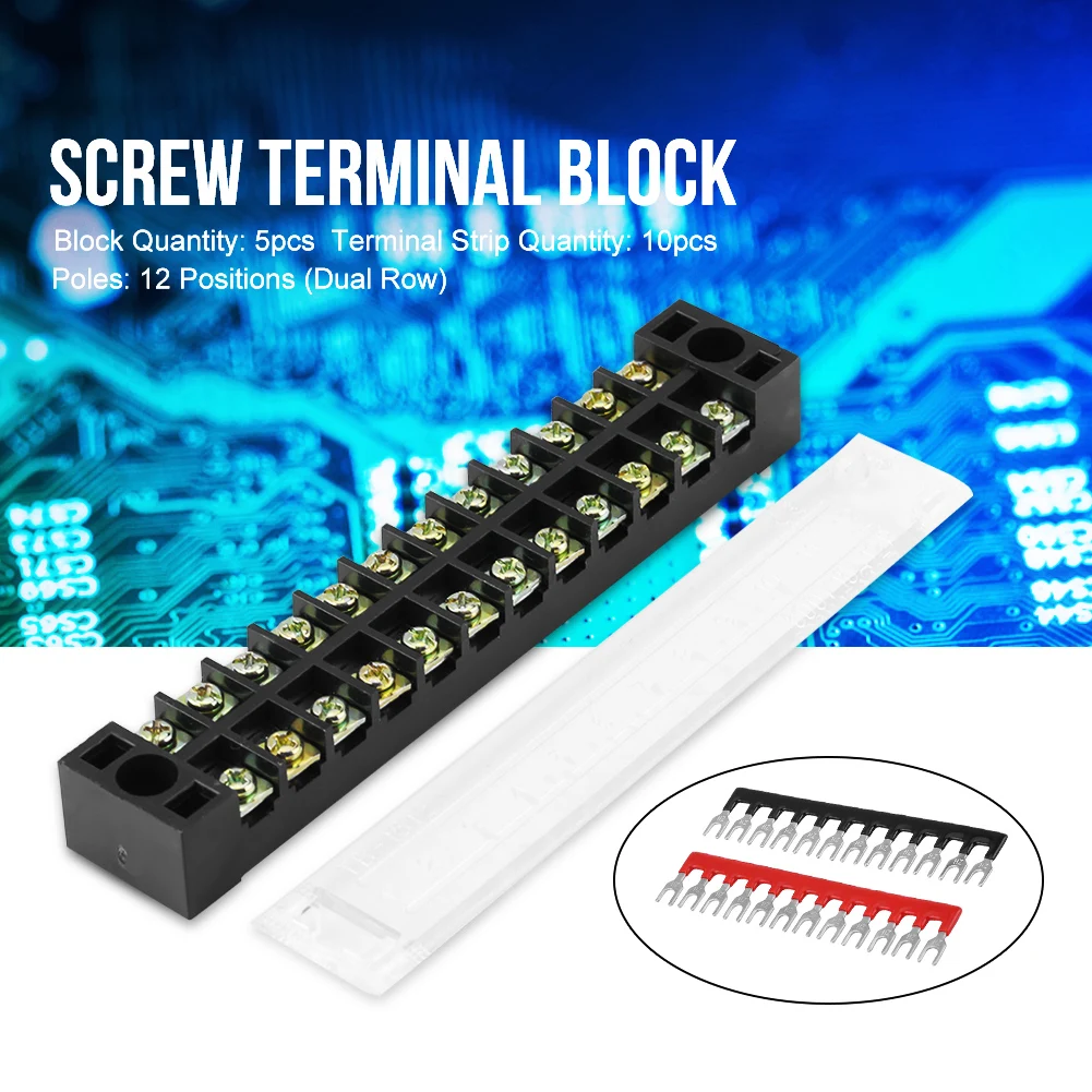 Dual Row 12 Positions 600V 15A Screw Terminal Block Pre insulated Terminal Barrier Strip 600V 15A Screw Terminal Block