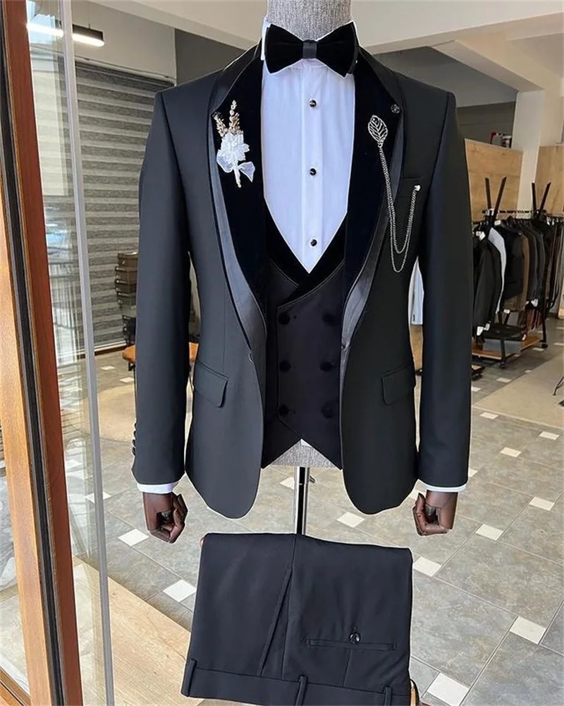 

Dark Grey Men Suits Set For Wedding 3 Pieces Blazer+Pants+Vest Groom Tuxedo Custom Made Formal Office Jacket Outfit Coat