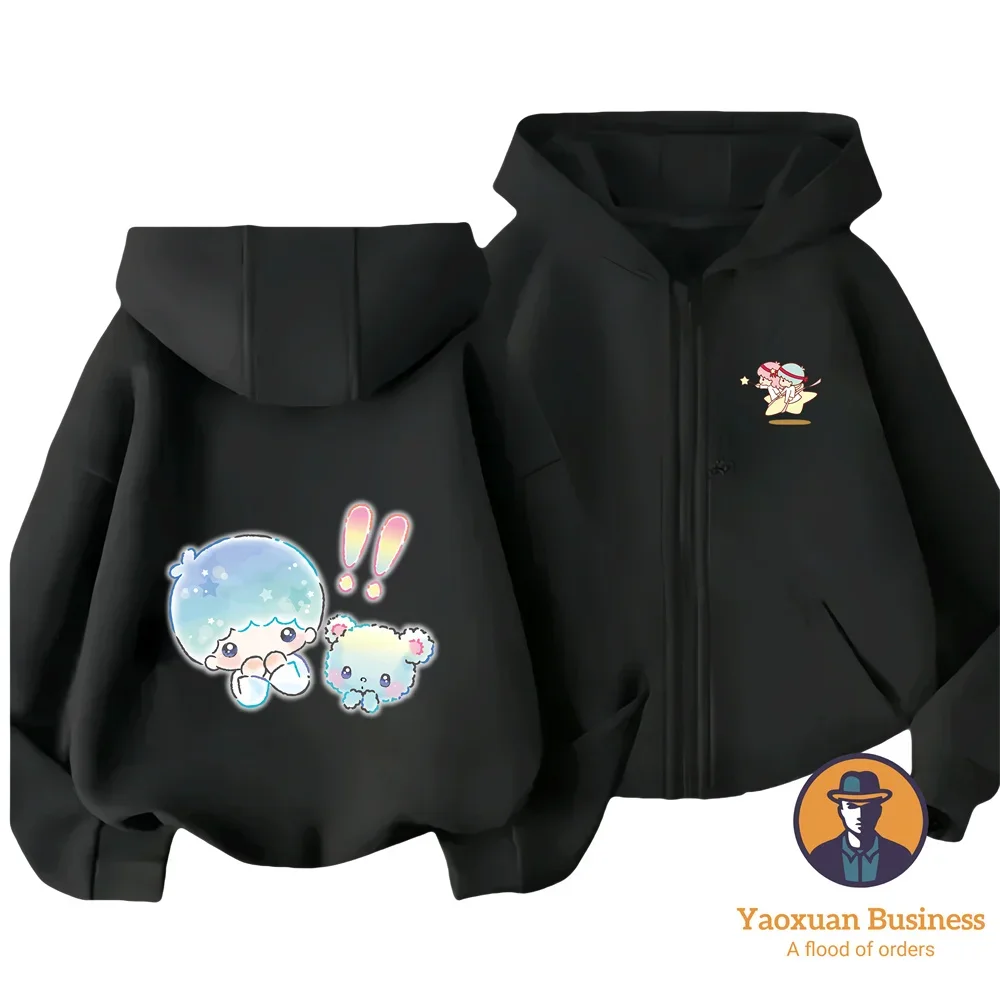 

2026 Soft Pure Cotton Little Twin Stars Zipper Hoodie Autumn Winter Fashion Daily Outfit For Boys Girls