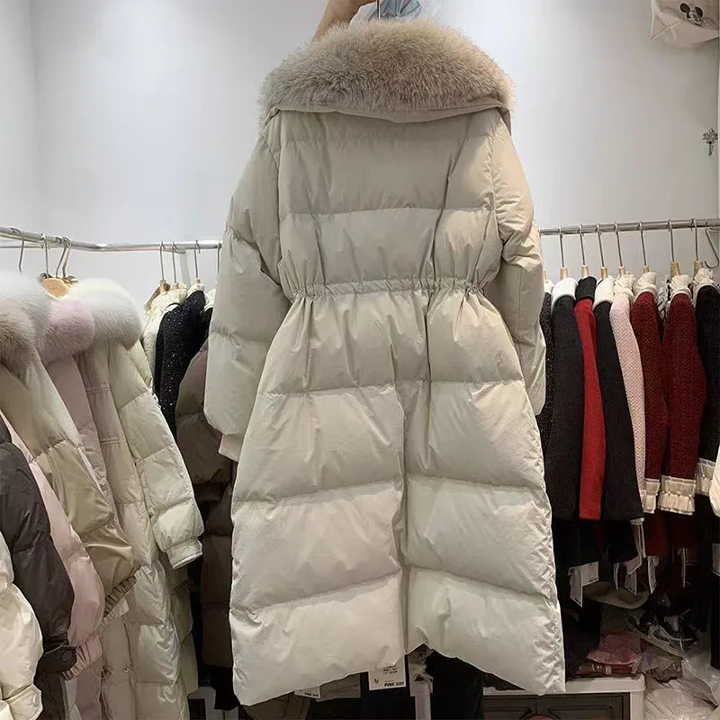 شتاء 2025 جديد أسفل القطن مبطن المدرب طويل فوق الركبة كبير الفراء رشاقته سترة منفوخة معطف القطن كبير الحجم أبلى #4