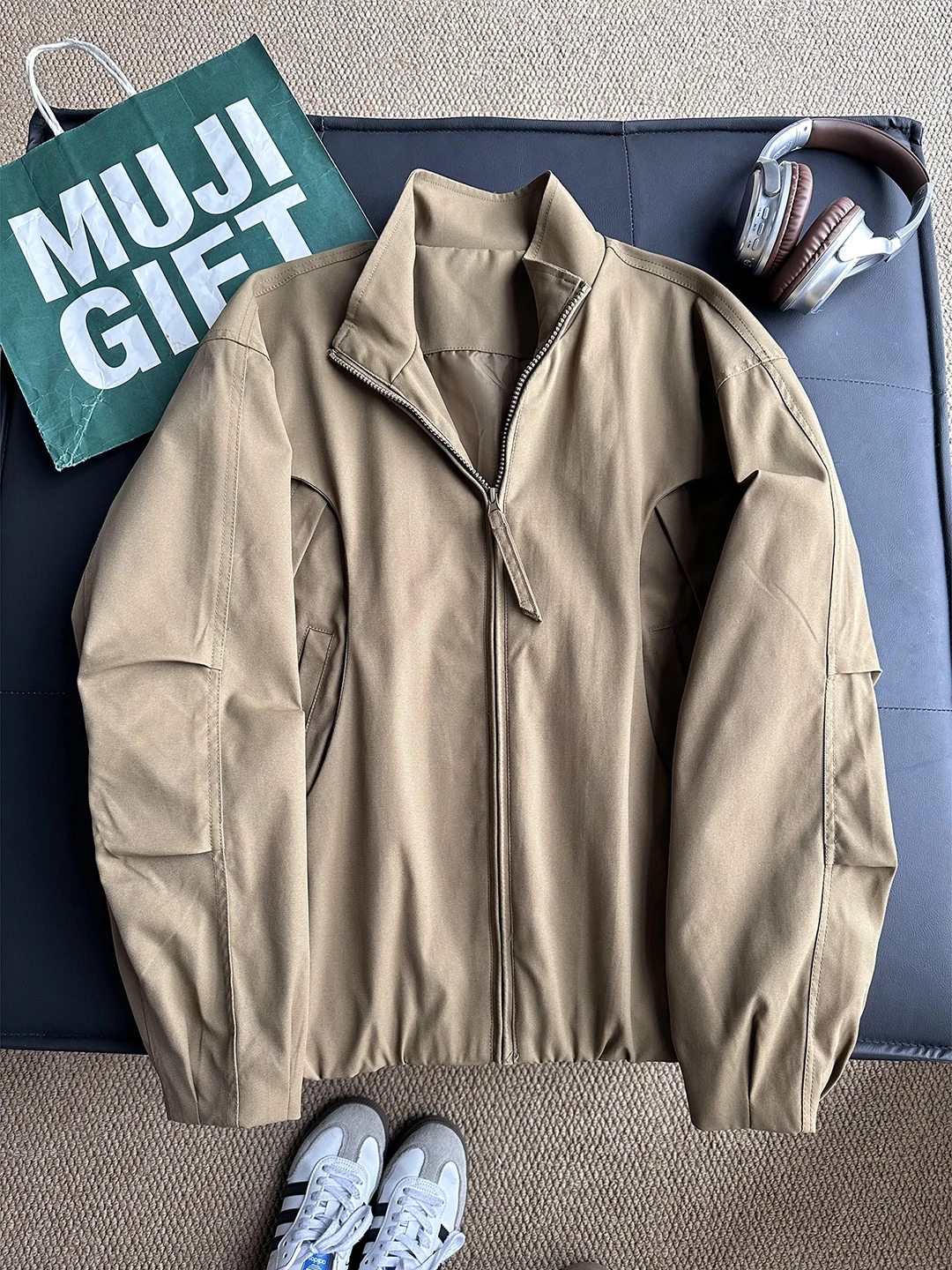 

Khaki ort Baseball Sle Flight Jaet Men's Spring Barn Wind Stand Collar Decosition Outerwear Premium Workwear Coat
