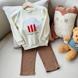 2024 autumn new in kids baby boys cute clothing set 2pcs - children toddler flocking ice cream top sweatshirts+pants