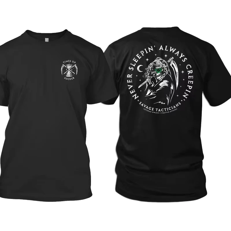 2026 New Savage Tacticians Family Matching Unisex Oversized T Shirt Tactical Skull Circular Slogan Back Print Streetwear Tops