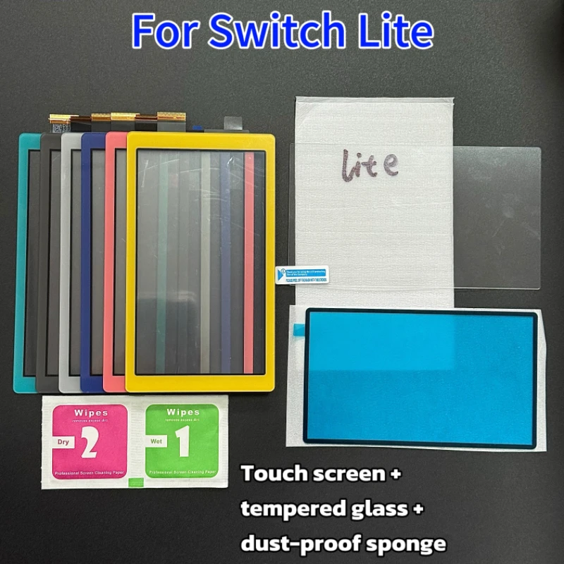 1set NEW Original for Nintendo Switch Lite Game Console Touch Screen Digitizer with Tempered Glass Protector + Dust-proof Sponge