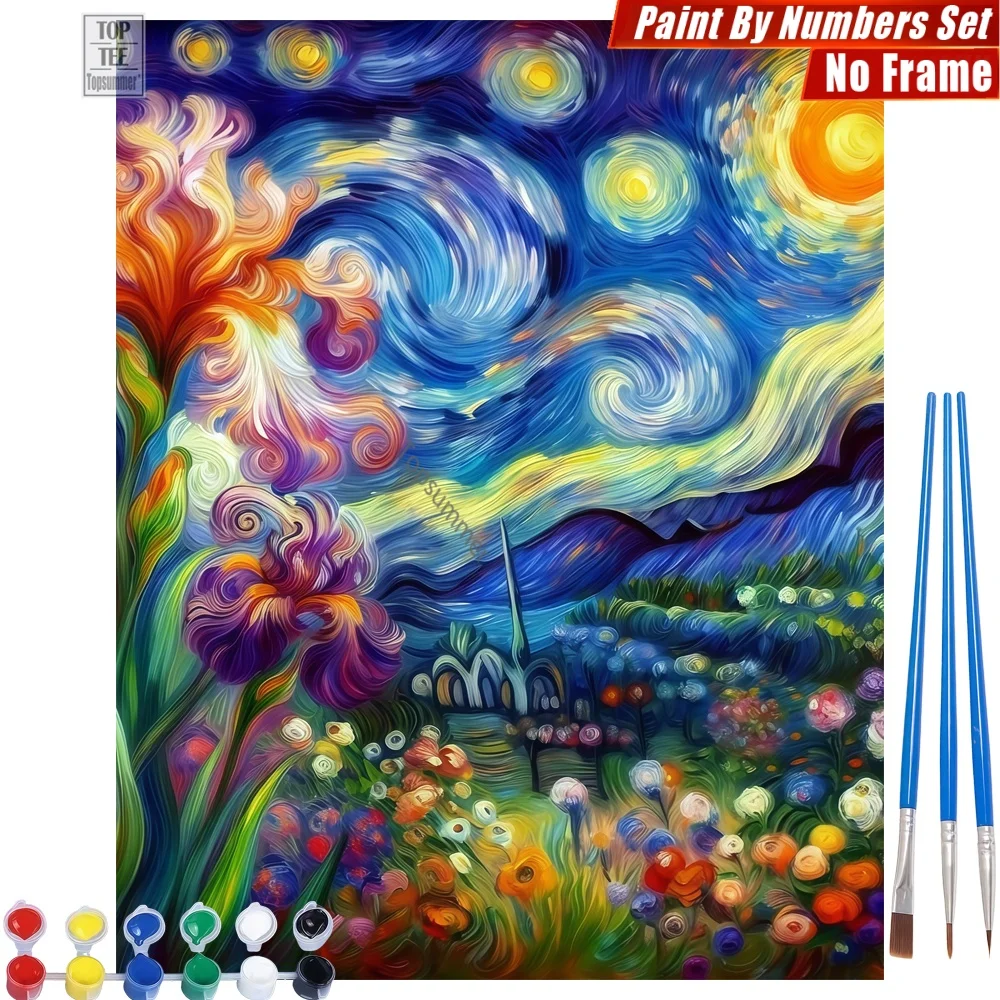 

Starry Church Flowers Paint By Numbers Kit - Starry Church Flowers Artistic Activities Thanksgiving Day Gift For Woman