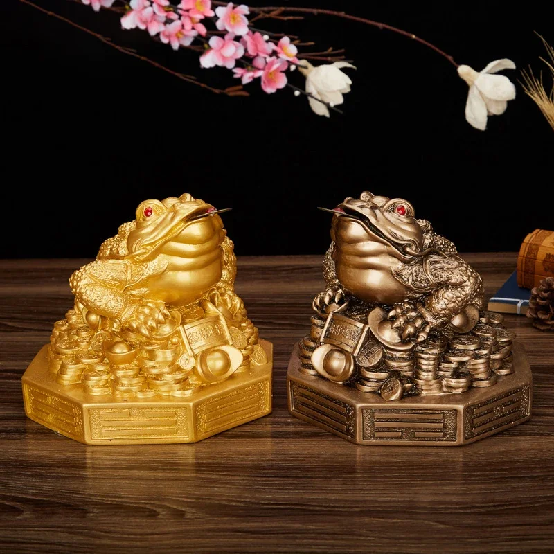 Feng Shui Toad Money Lucky Fortune Wealth Chinese Golden Frog Toad Coin Home Office Tabletop Ornaments Lucky Gifts Car Ornament