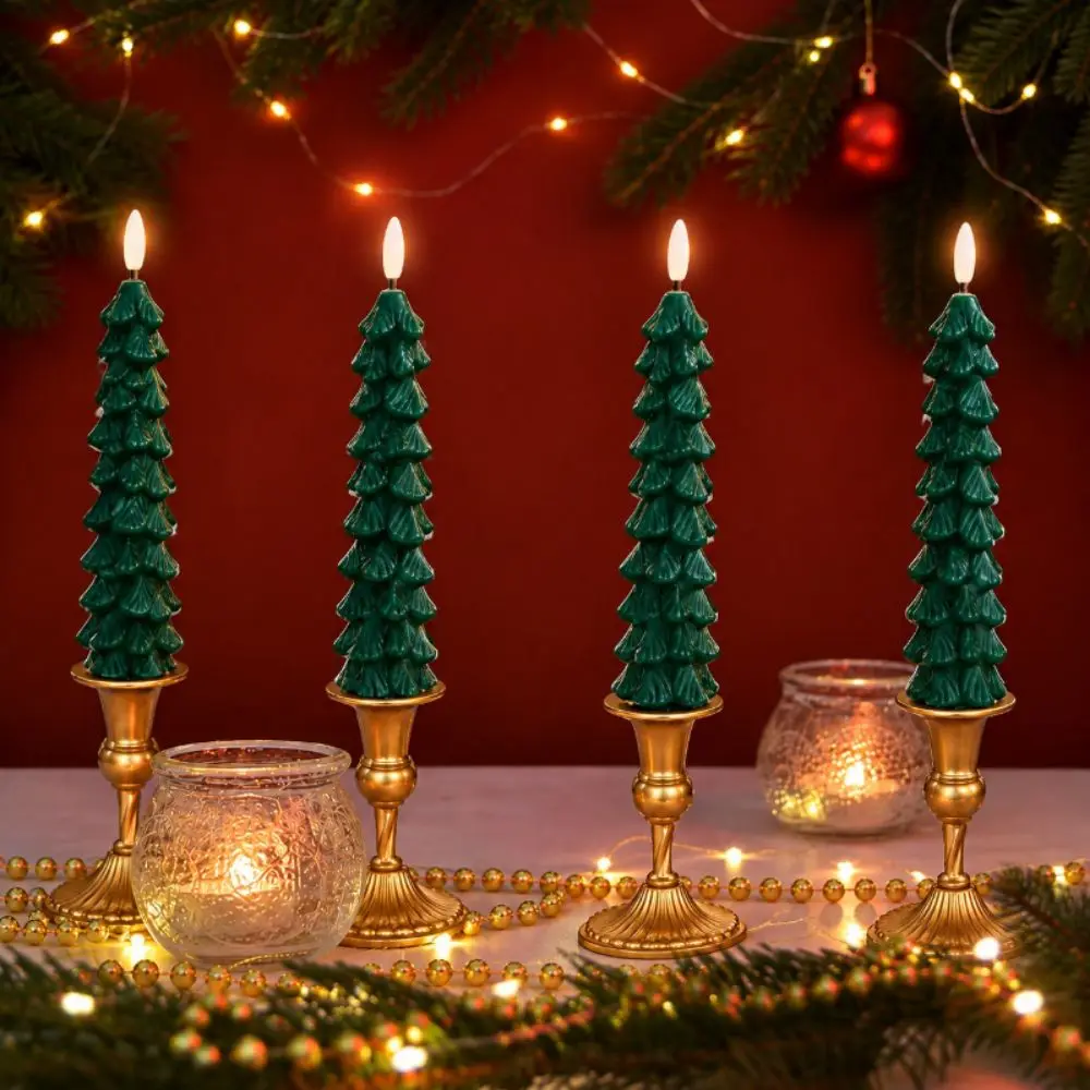 1 Pair Flameless Christmas Tree Shape Light Funny Exquisite Flameless Taper Candles Elegant Safety LED Candle Lamp Home Decor